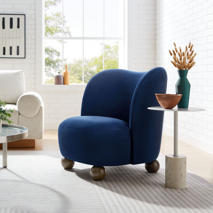 Quillan Performance Velvet Accent Chair in Midnight Blue Walnut