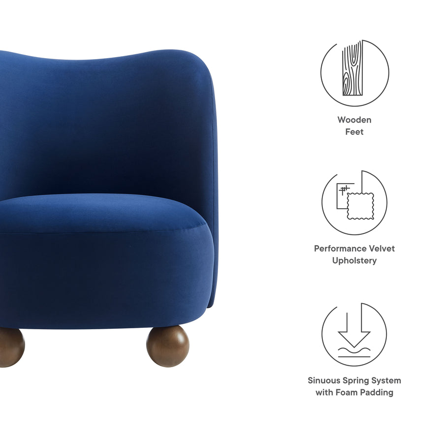 Quillan Performance Velvet Accent Chair in Midnight Blue Walnut