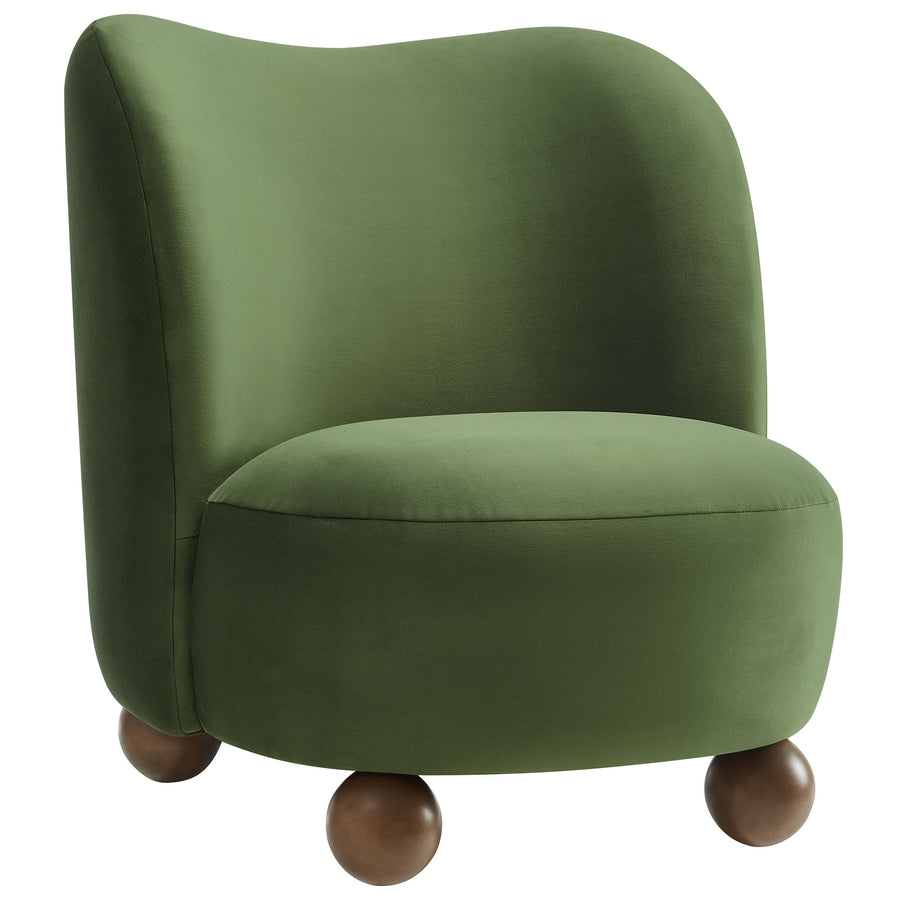 Quillan Performance Velvet Accent Chair in Moss Green Walnut