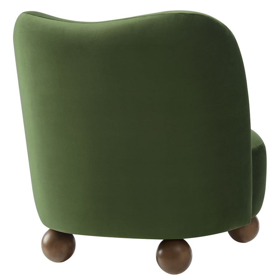 Quillan Performance Velvet Accent Chair in Moss Green Walnut
