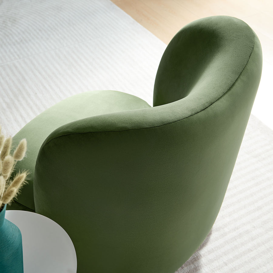 Quillan Performance Velvet Accent Chair in Moss Green Walnut