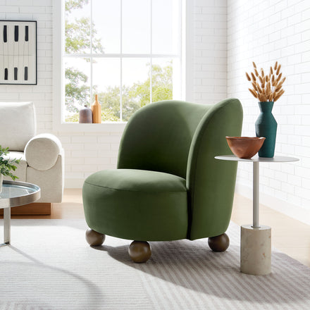 Monroe Performance Velvet Accent Chair in Moss Green Walnut