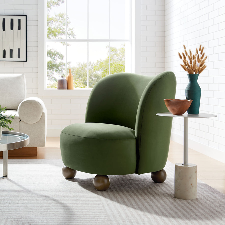 Quillan Performance Velvet Accent Chair in Moss Green Walnut