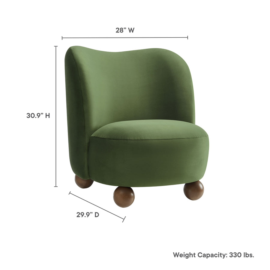 Quillan Performance Velvet Accent Chair in Moss Green Walnut