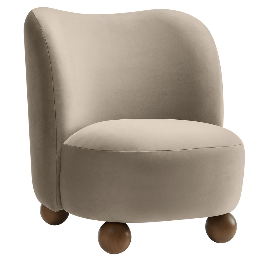 Quillan Performance Velvet Accent Chair in Taupe Walnut