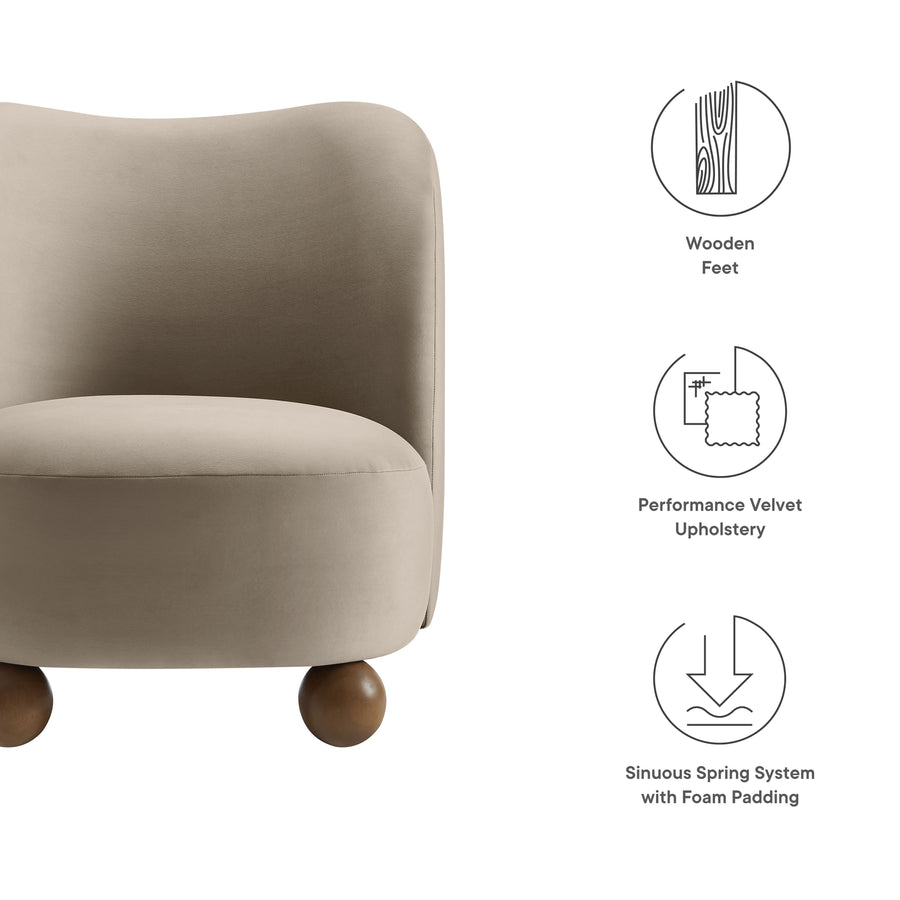 Quillan Performance Velvet Accent Chair in Taupe Walnut