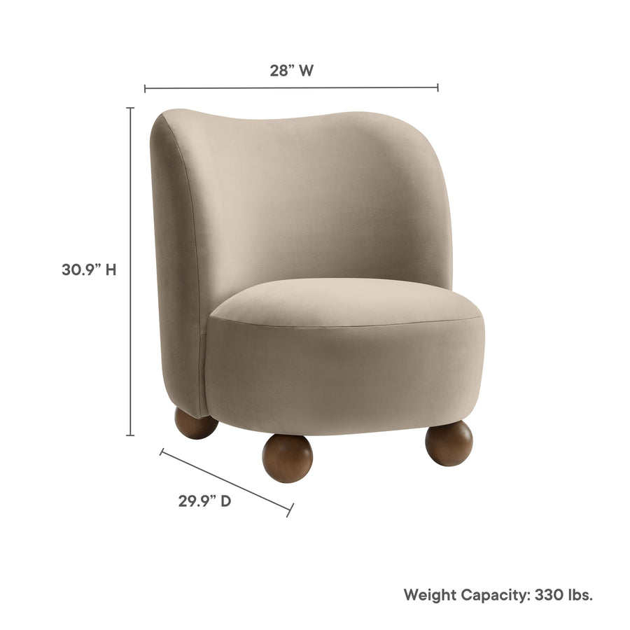 Quillan Performance Velvet Accent Chair in Taupe Walnut