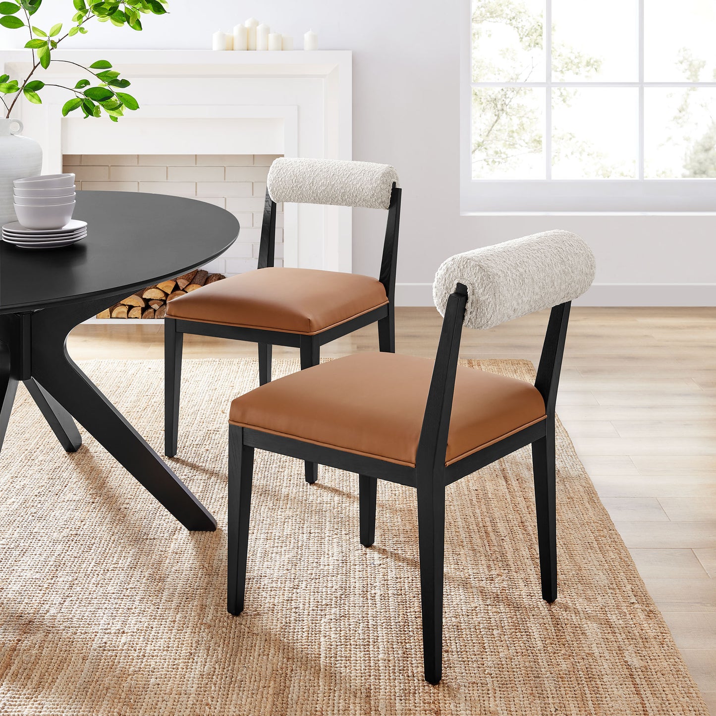 Kai Boucle and Vegan Leather Dining Chair by Furniture For America