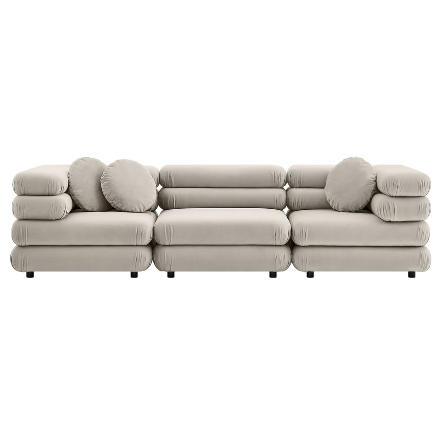 Beckett 3-Piece Modular Performance Velvet Sectional Sofa in Almond