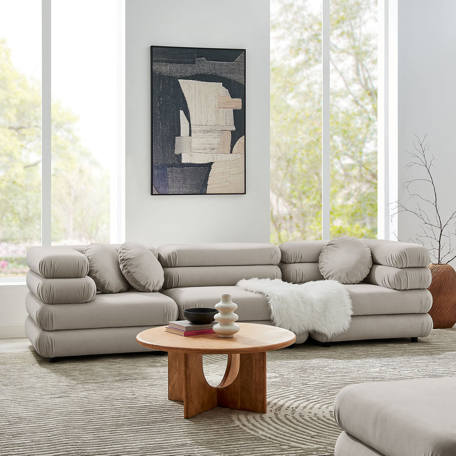 Beckett 3-Piece Modular Performance Velvet Sectional Sofa in Almond