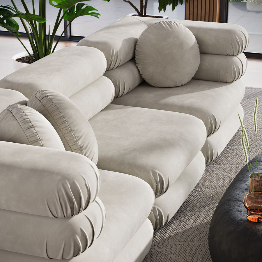 Beckett 3-Piece Modular Performance Velvet Sectional Sofa in Almond