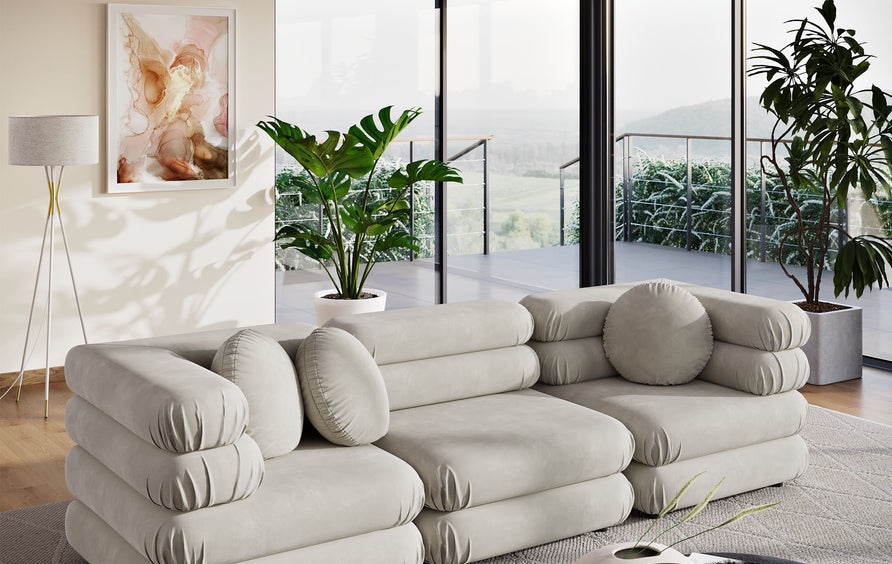 Beckett 3-Piece Modular Performance Velvet Sectional Sofa in Almond