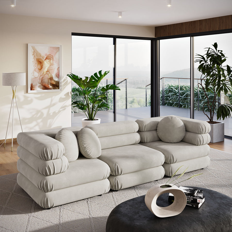 Beckett 3-Piece Modular Performance Velvet Sectional Sofa in Almond