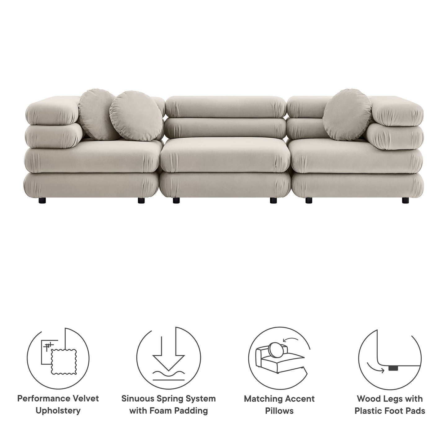 Jubilee 3-Piece Modular Performance Velvet Sectional Sofa by Furniture for America