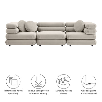 Jubilee 3-Piece Modular Performance Velvet Sectional Sofa by Furniture for America