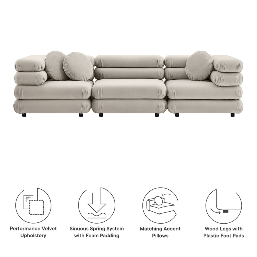 Beckett 3-Piece Modular Performance Velvet Sectional Sofa in Almond