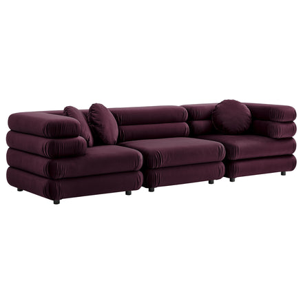Jubilee 3-Piece Modular Performance Velvet Sectional Sofa in Mulberry