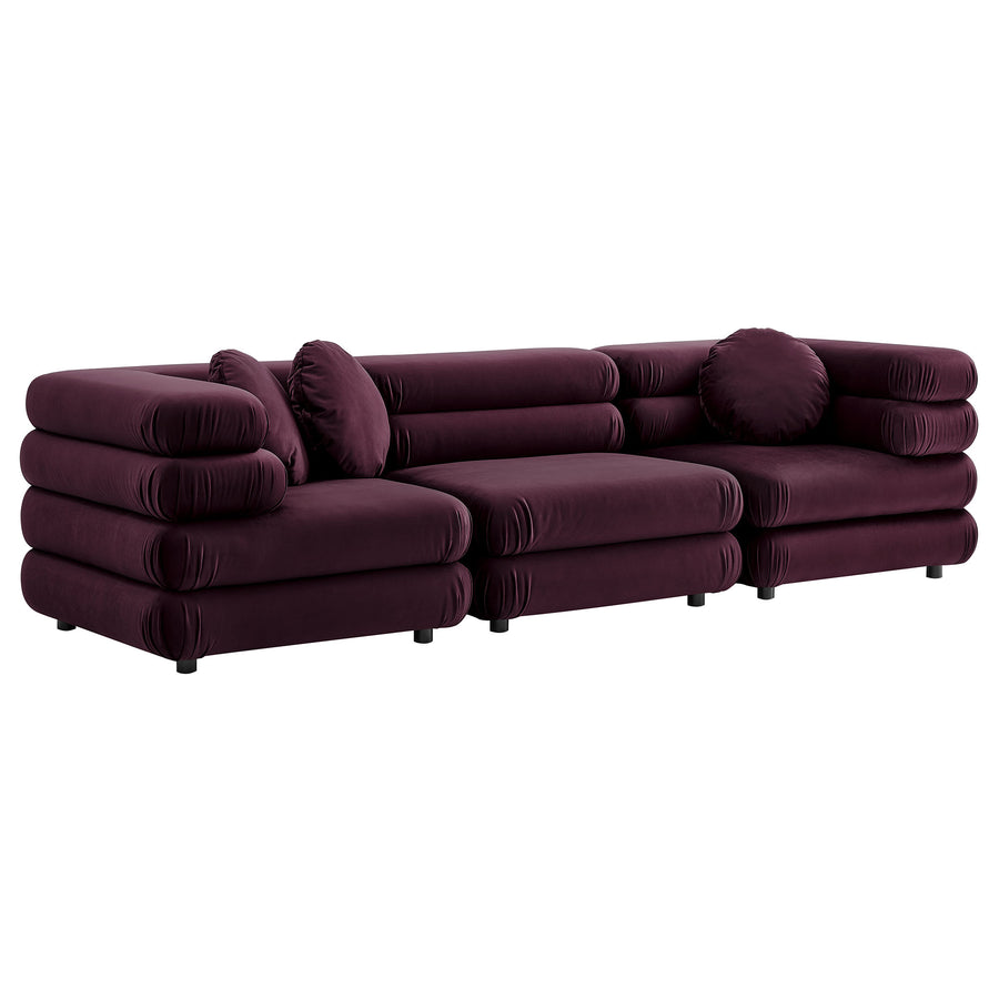 Beckett 3-Piece Modular Performance Velvet Sectional Sofa in Mulberry