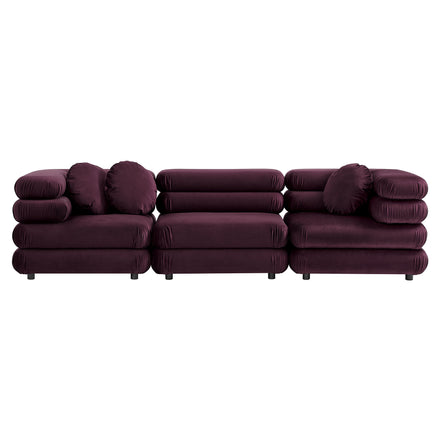 Jubilee 3-Piece Modular Performance Velvet Sectional Sofa in Mulberry