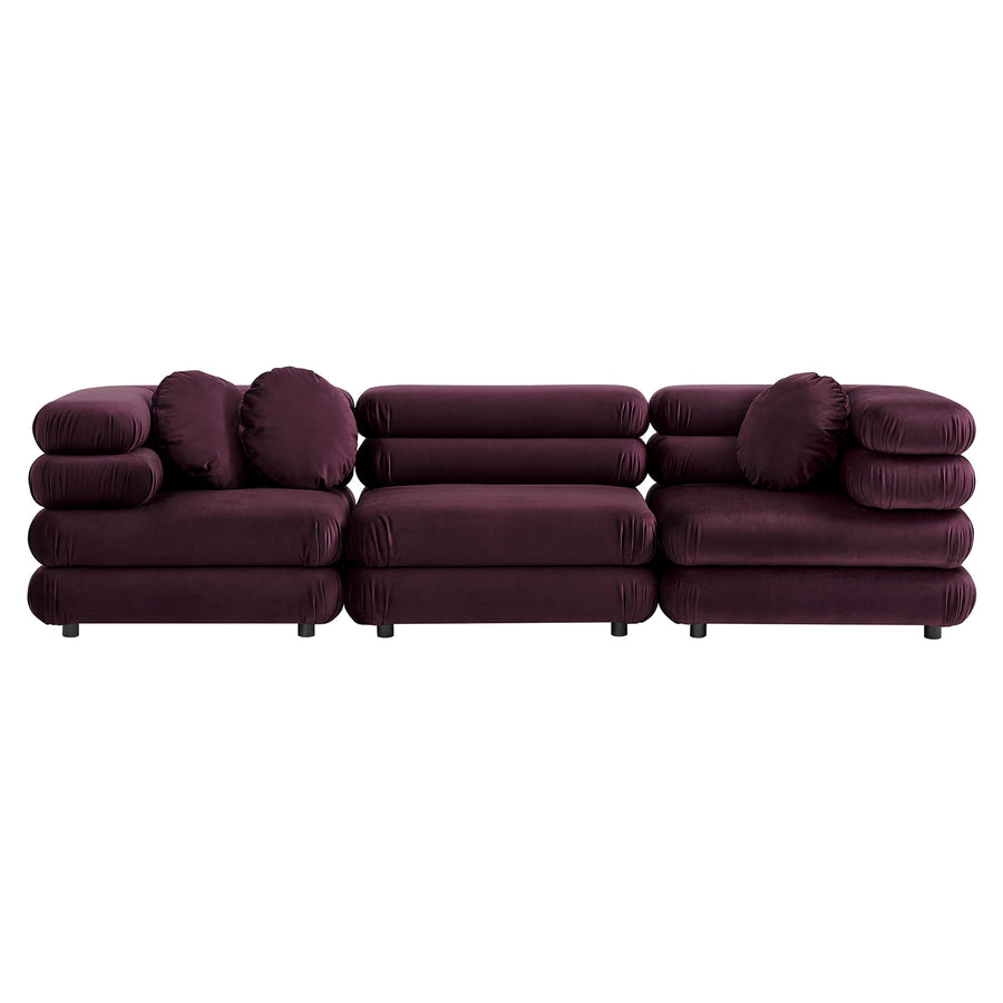 Beckett 3-Piece Modular Performance Velvet Sectional Sofa in Mulberry
