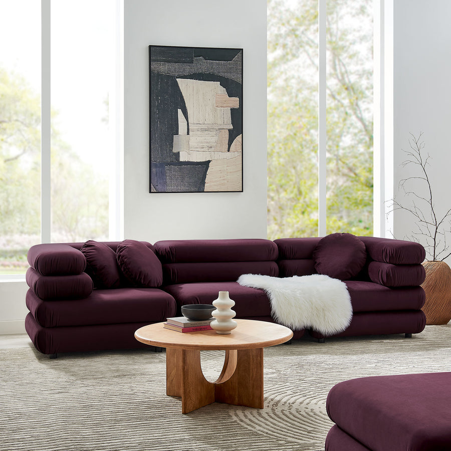 Beckett 3-Piece Modular Performance Velvet Sectional Sofa in Mulberry