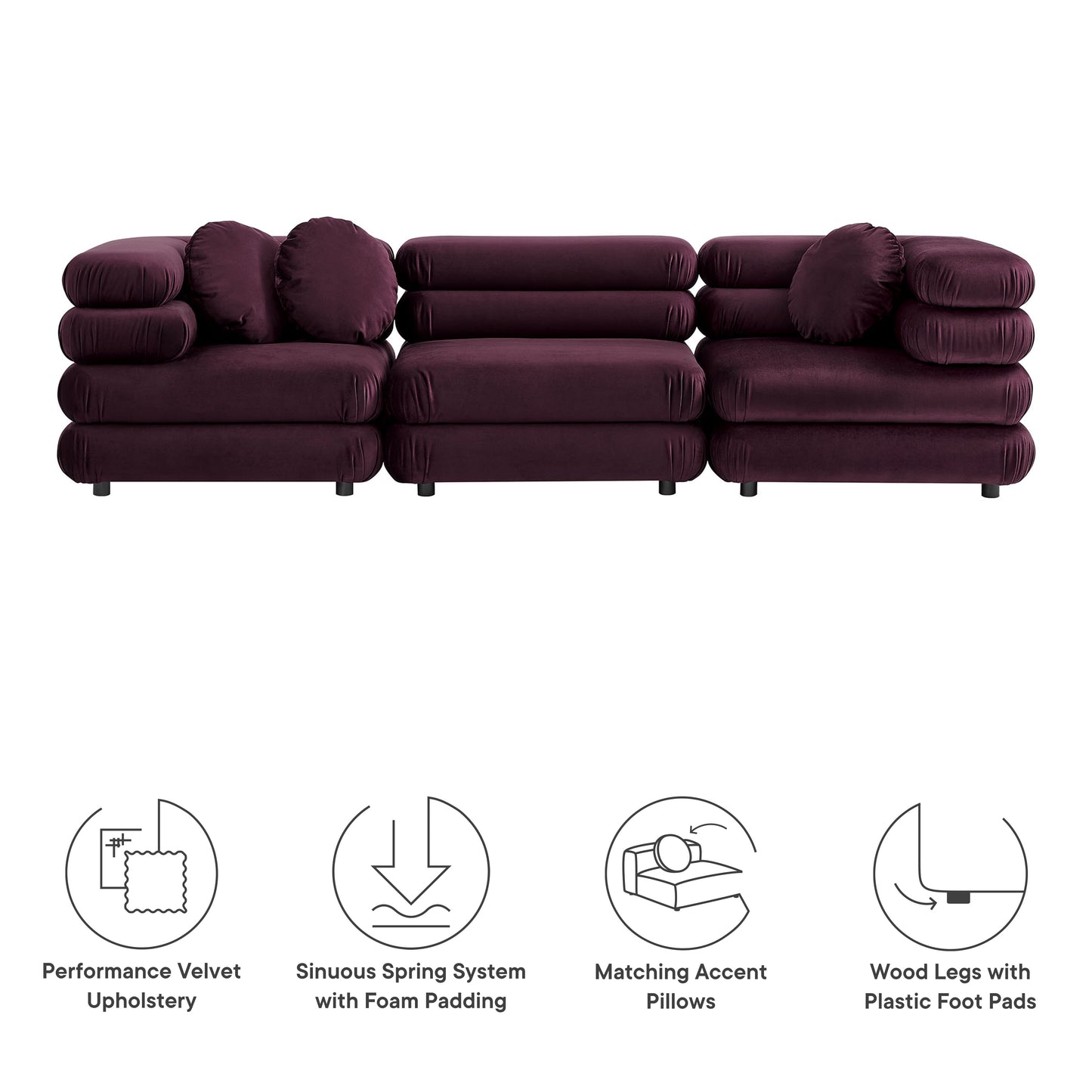 Jubilee 3-Piece Modular Performance Velvet Sectional Sofa by Furniture for America