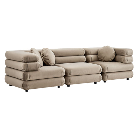 Jubilee 3-Piece Modular Performance Velvet Sectional Sofa in Taupe