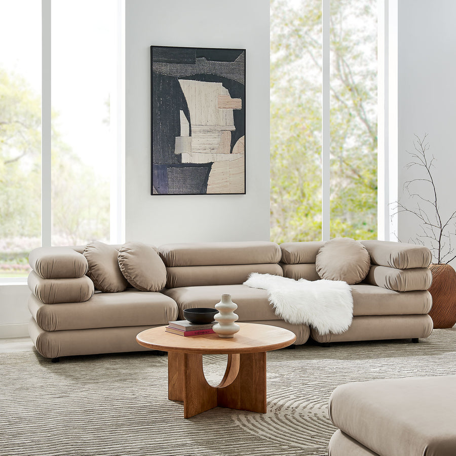 Beckett 3-Piece Modular Performance Velvet Sectional Sofa in Taupe