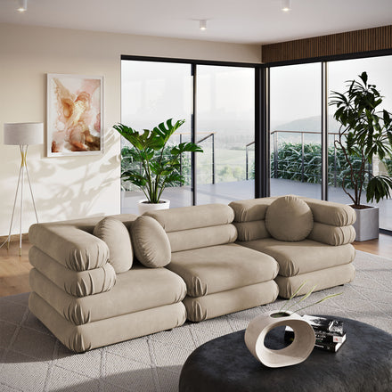 Jubilee 3-Piece Modular Performance Velvet Sectional Sofa in Taupe