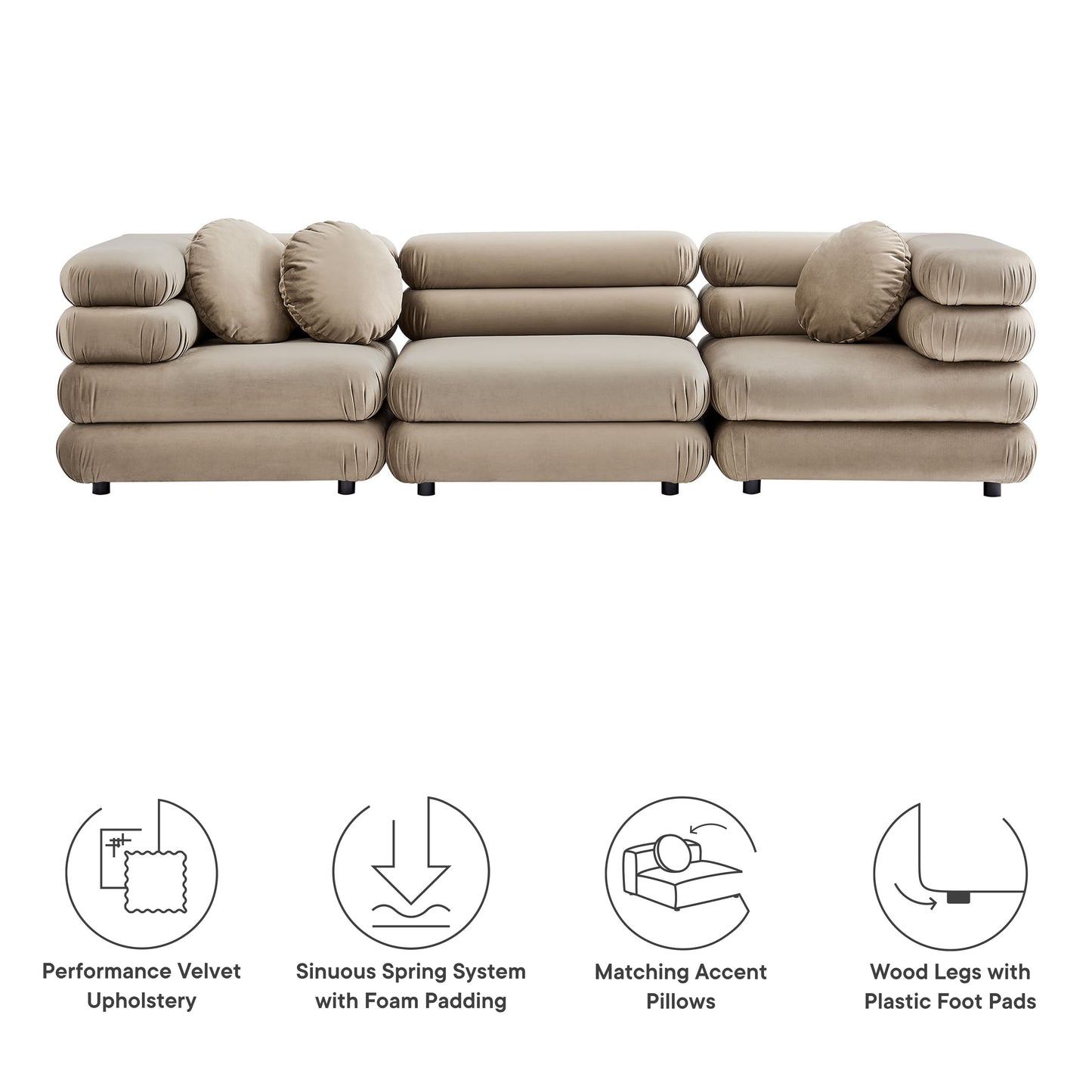 Jubilee 3-Piece Modular Performance Velvet Sectional Sofa by Furniture for America