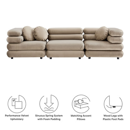 Jubilee 3-Piece Modular Performance Velvet Sectional Sofa by Furniture for America