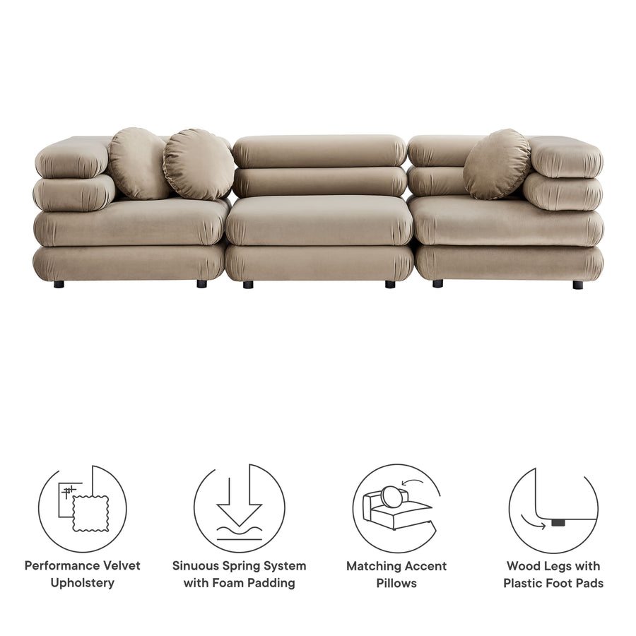 Beckett 3-Piece Modular Performance Velvet Sectional Sofa in Taupe