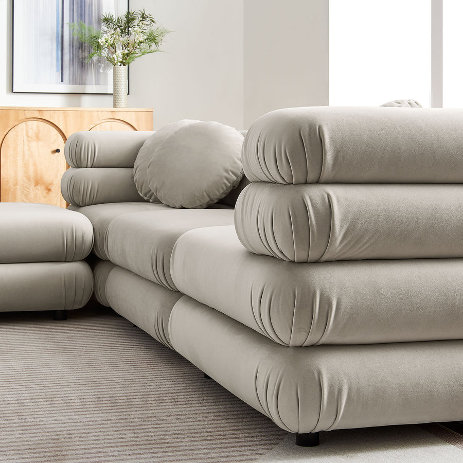 Beckett 4-Piece Modular Performance Velvet Sectional Sofa in Almond