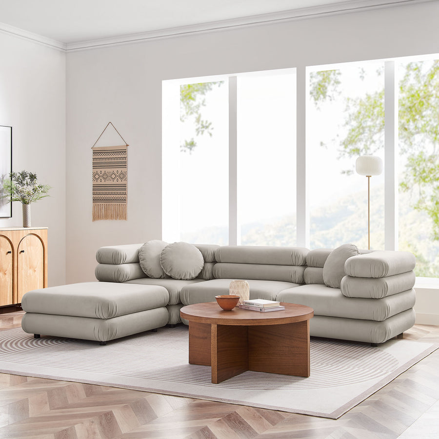 Beckett 4-Piece Modular Performance Velvet Sectional Sofa in Almond
