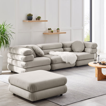 Jubilee 4-Piece Modular Performance Velvet Sectional Sofa in Almond