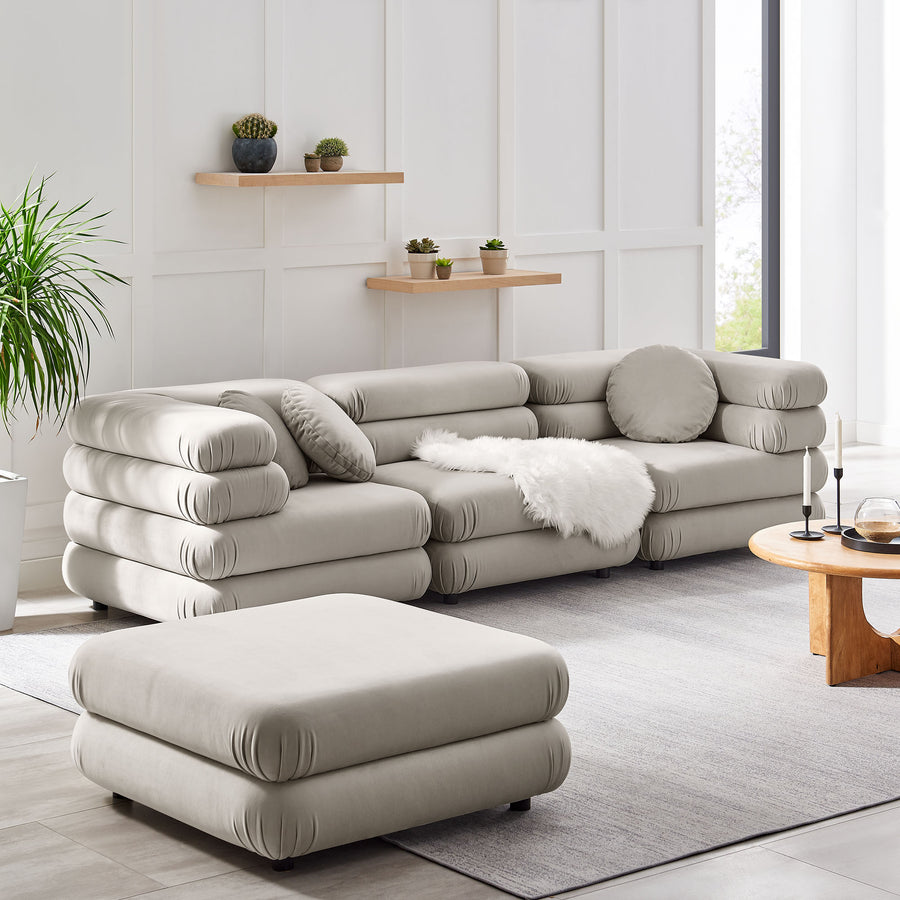 Beckett 4-Piece Modular Performance Velvet Sectional Sofa in Almond