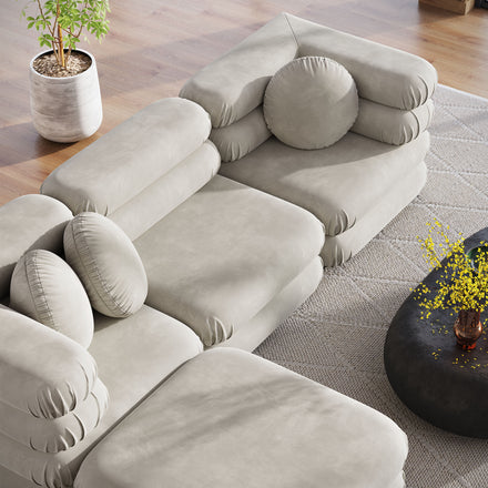 Jubilee 4-Piece Modular Performance Velvet Sectional Sofa in Almond