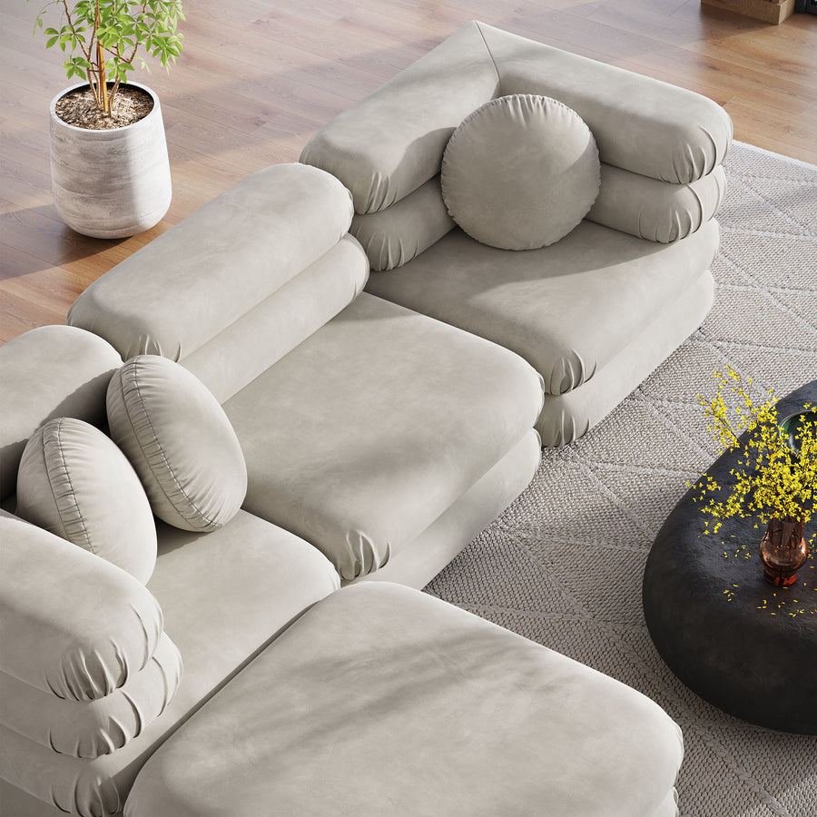 Beckett 4-Piece Modular Performance Velvet Sectional Sofa in Almond