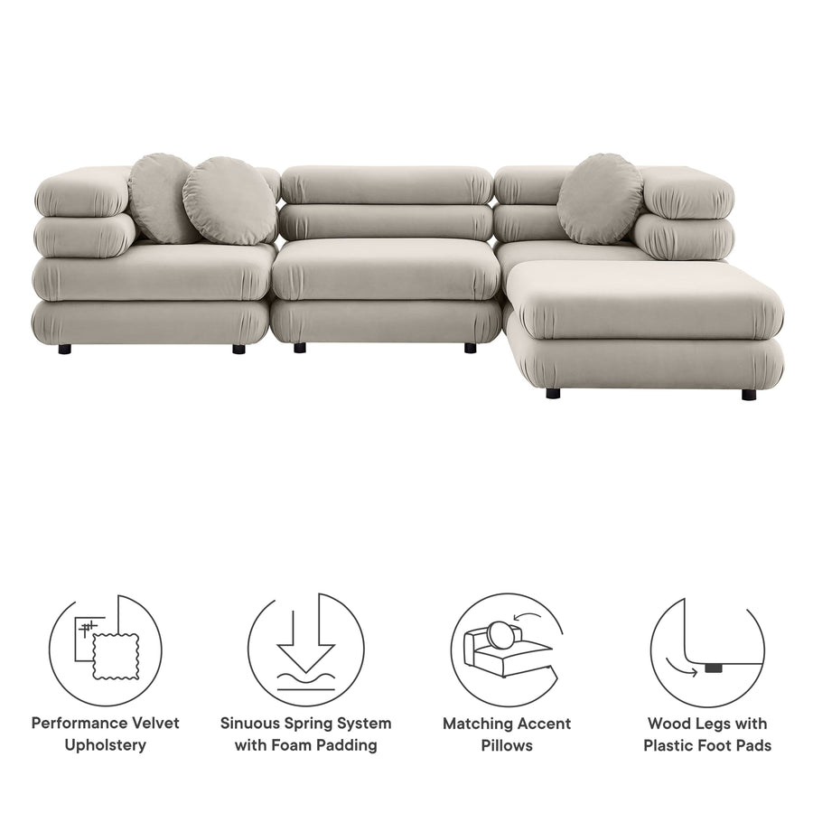 Beckett 4-Piece Modular Performance Velvet Sectional Sofa in Almond
