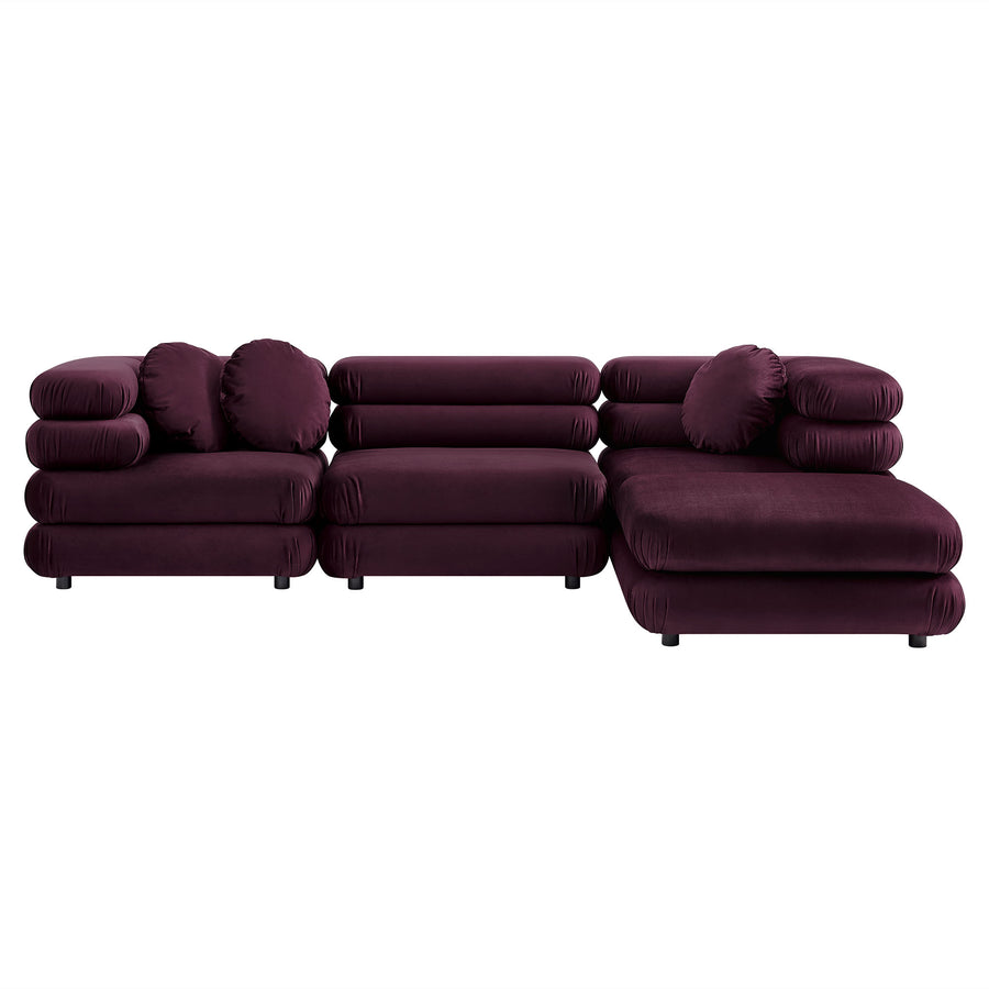 Beckett 4-Piece Modular Performance Velvet Sectional Sofa in Mulberry