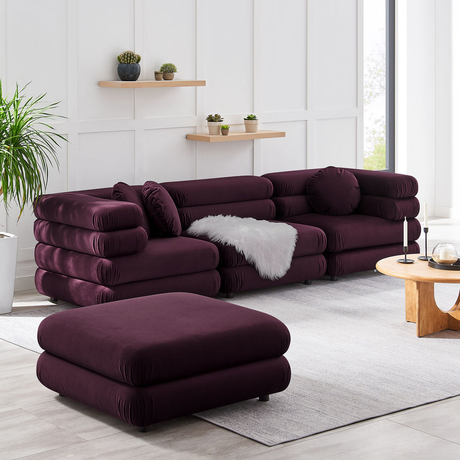 Beckett 4-Piece Modular Performance Velvet Sectional Sofa in Mulberry