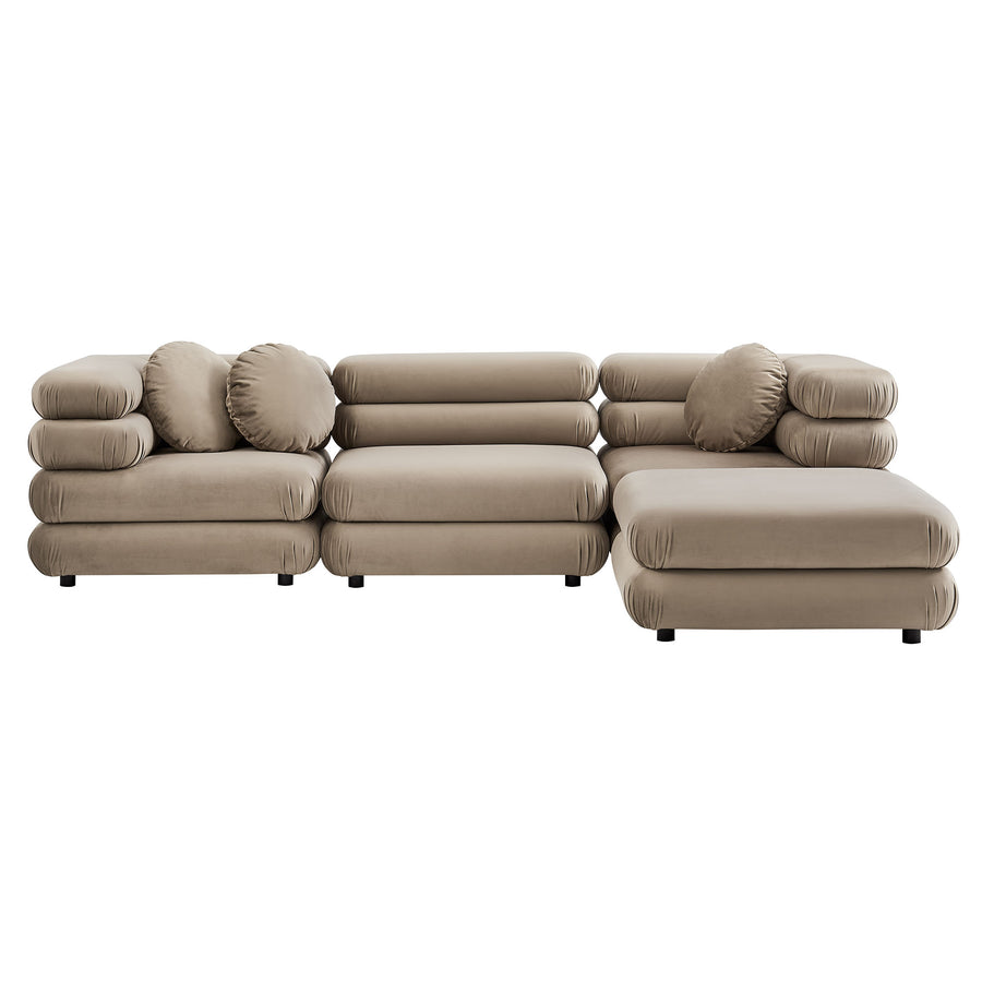 Beckett 4-Piece Modular Performance Velvet Sectional Sofa in Taupe