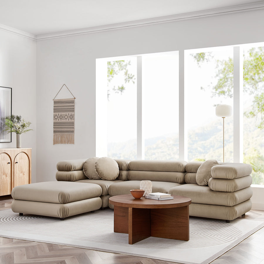Beckett 4-Piece Modular Performance Velvet Sectional Sofa in Taupe