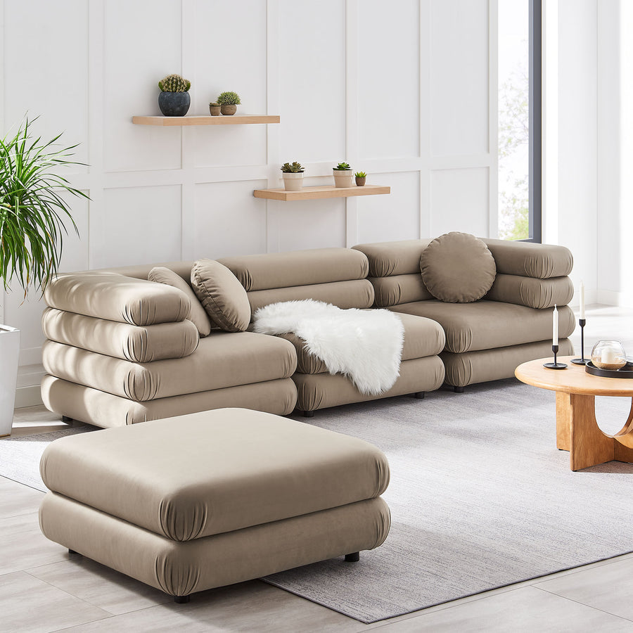 Beckett 4-Piece Modular Performance Velvet Sectional Sofa in Taupe