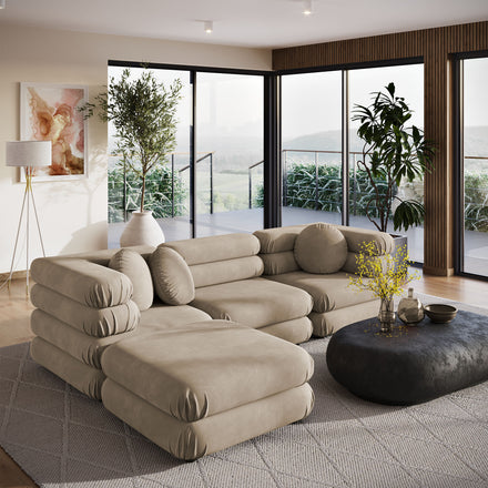 Jubilee 4-Piece Modular Performance Velvet Sectional Sofa in Taupe