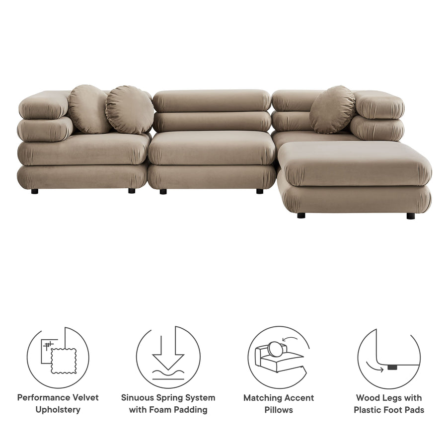 Beckett 4-Piece Modular Performance Velvet Sectional Sofa in Taupe