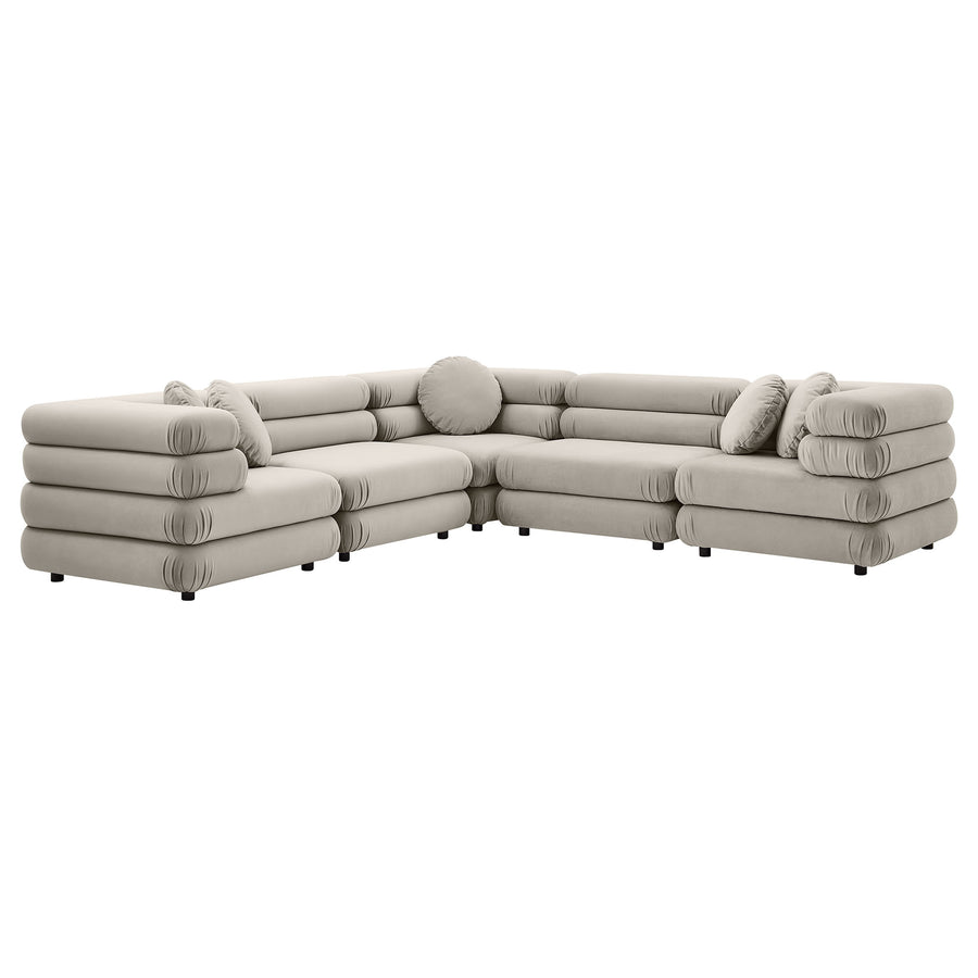 Beckett 5-Piece Modular Performance Velvet Sectional Sofa in Almond