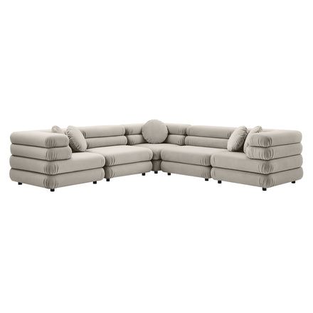 Jubilee 5-Piece Modular Performance Velvet Sectional Sofa in Almond