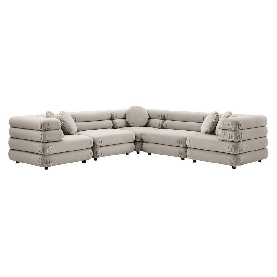 Beckett 5-Piece Modular Performance Velvet Sectional Sofa in Almond