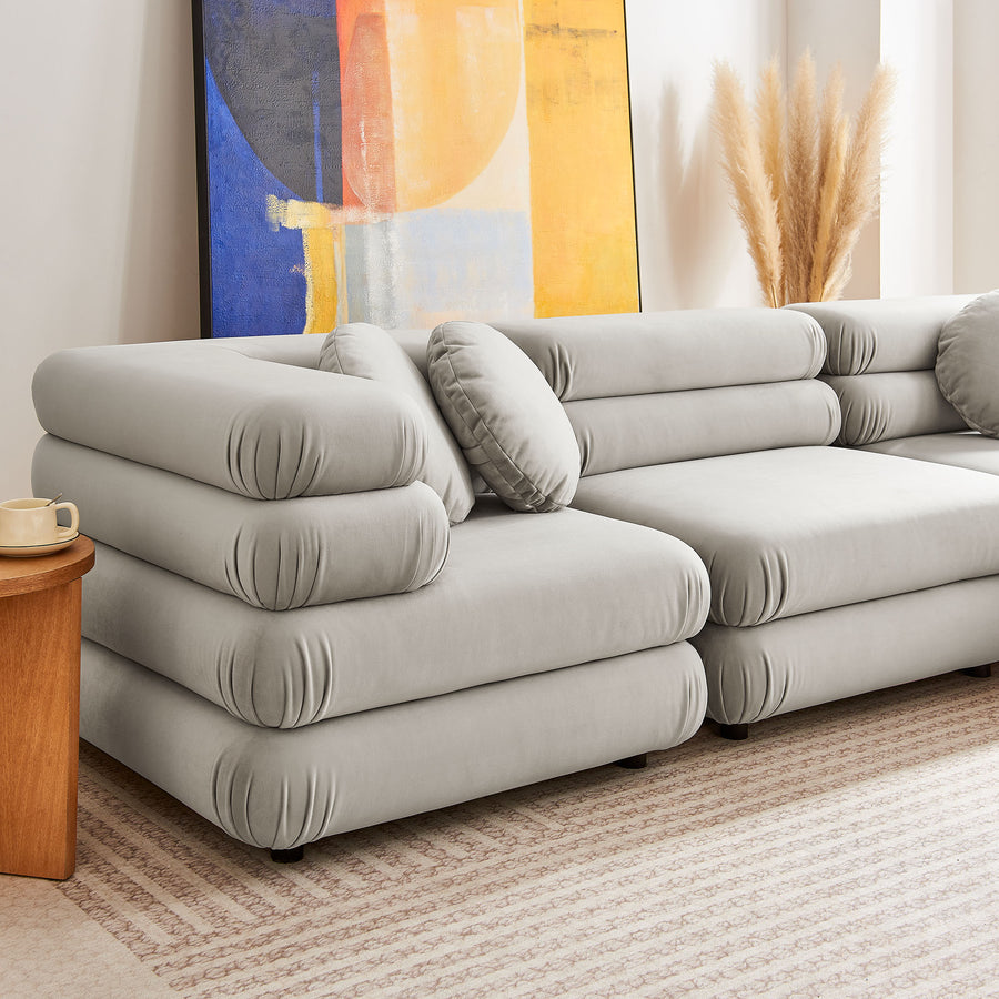 Beckett 5-Piece Modular Performance Velvet Sectional Sofa in Almond